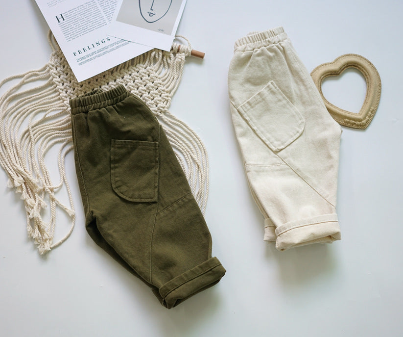 Children's Daddy Pants - Stitching Pocket Pants