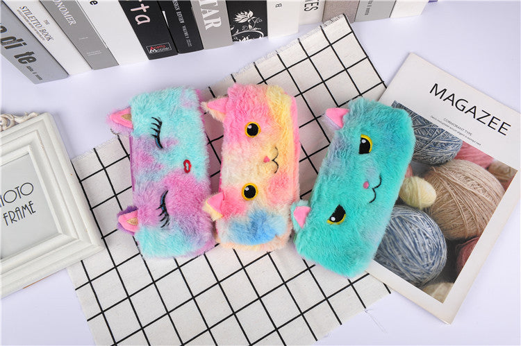 Laser color cat plush pencil case