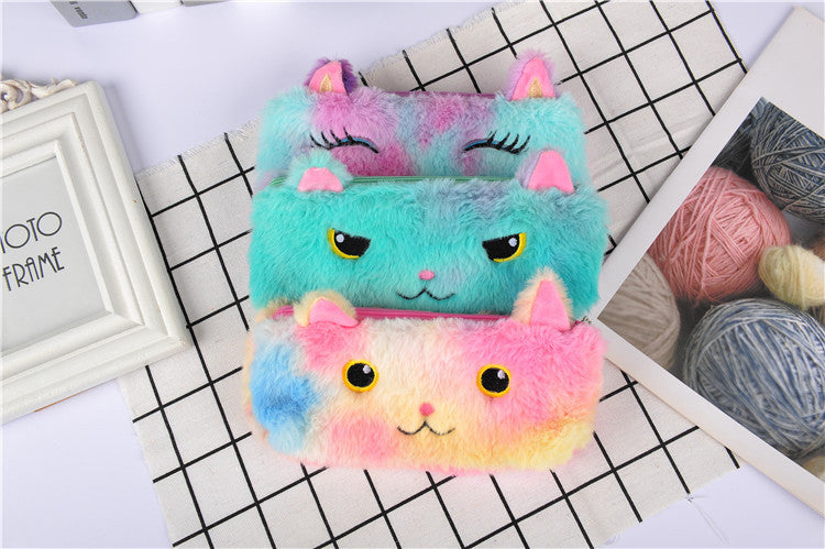 Laser color cat plush pencil case