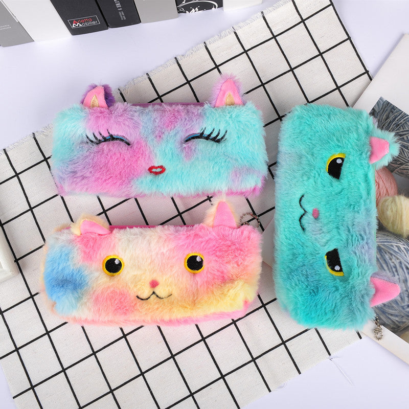 Laser color cat plush pencil case