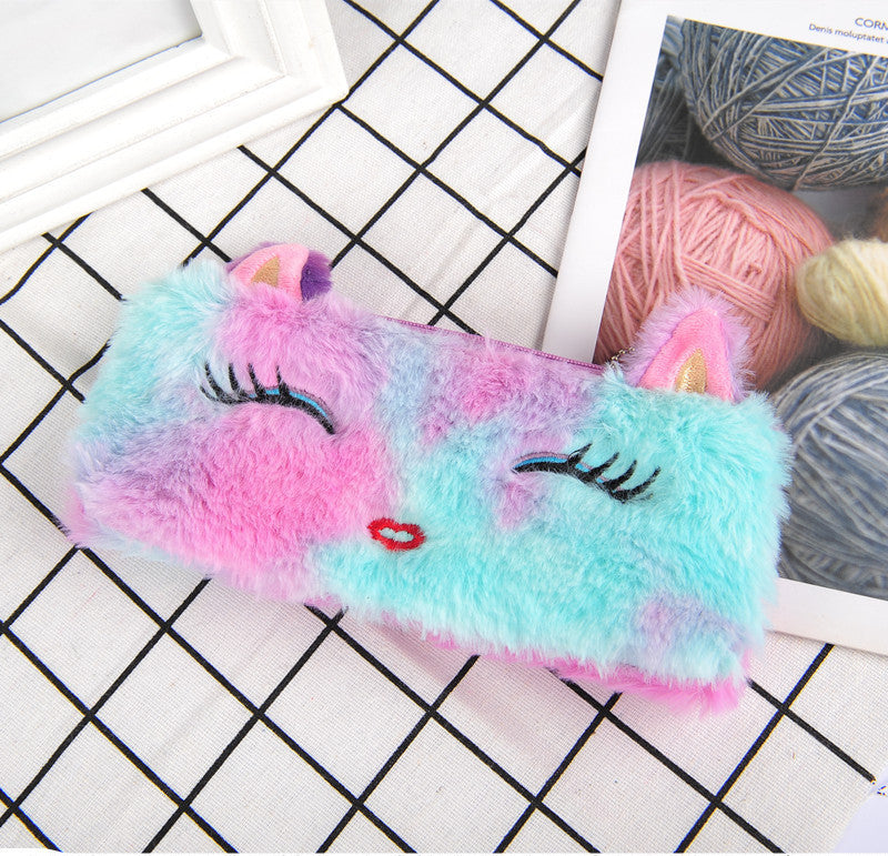 Laser color cat plush pencil case