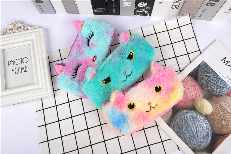 Laser color cat plush pencil case