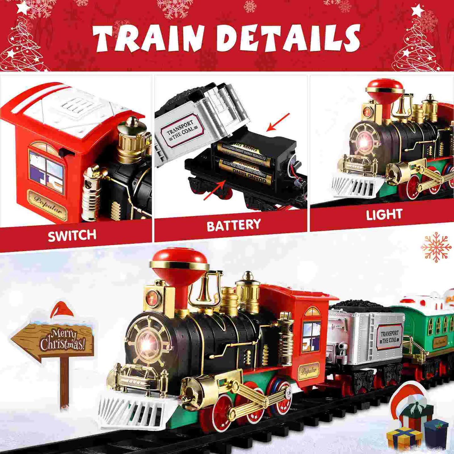 Christmas Decoration Train Set Kids Toy Locomotive - LED Light