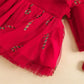 My First Christmas Baby Dress Red Velvet and Green Velvet, Print Long Sleeve Tulle