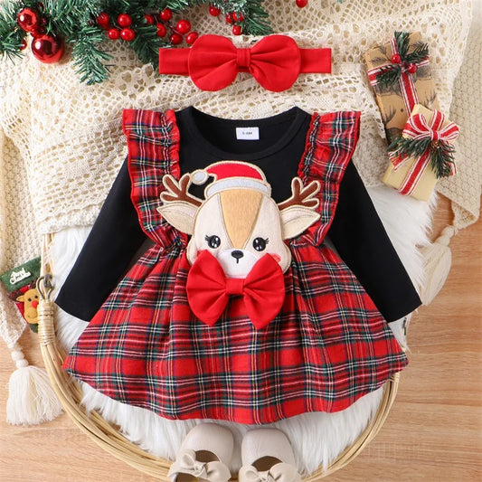 0-24M Baby Girls Christmas Patchwork Dress