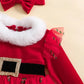 My First Christmas Baby Dress Red Velvet and Green Velvet, Print Long Sleeve Tulle