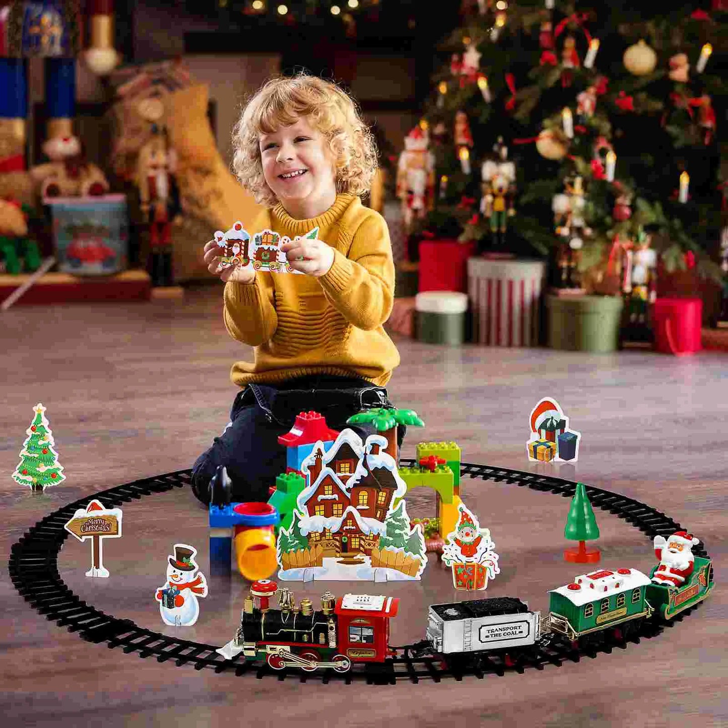 Christmas Decoration Train Set Kids Toy Locomotive - LED Light