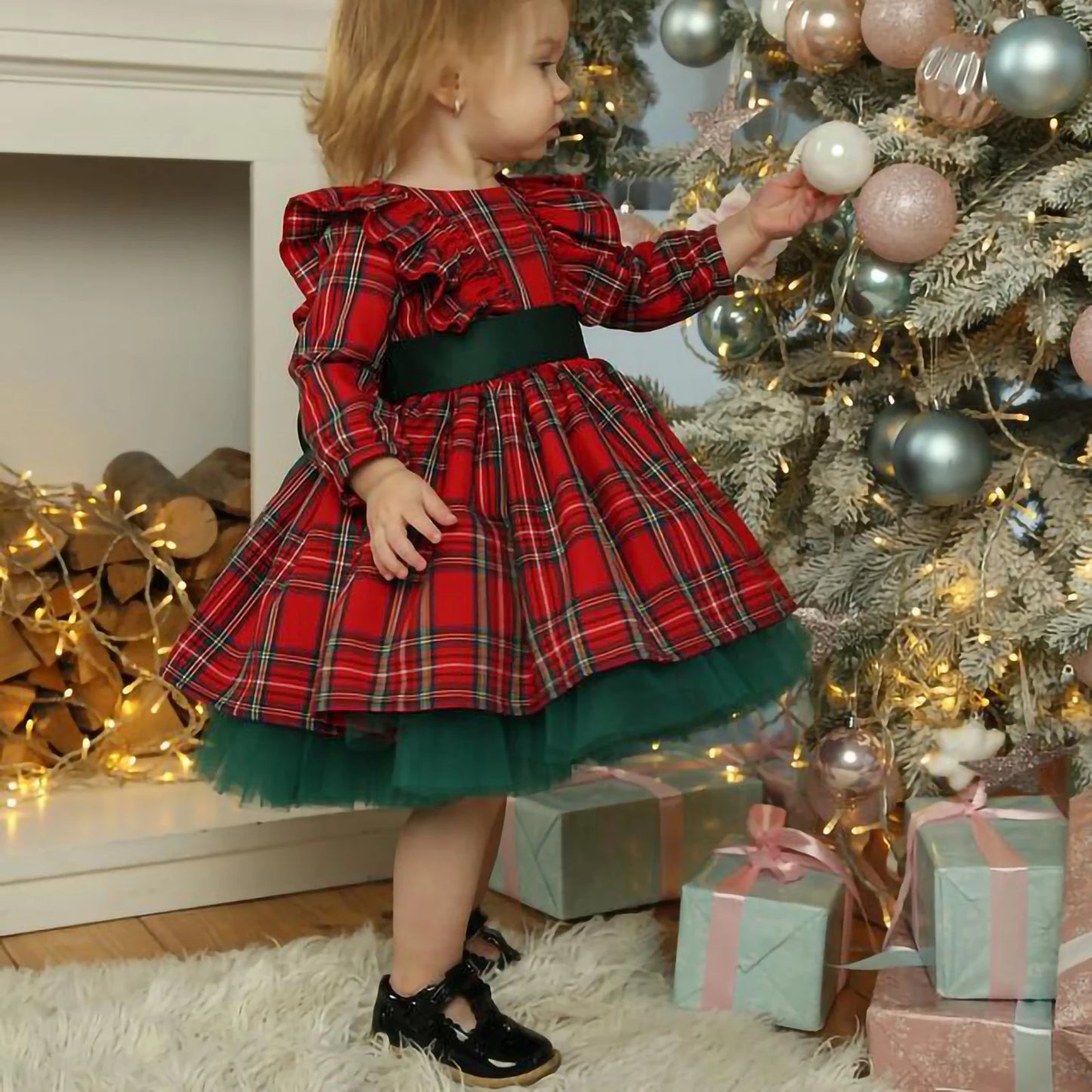 Christmas Red Plaid Dress For Girls, Toddler & Newborn